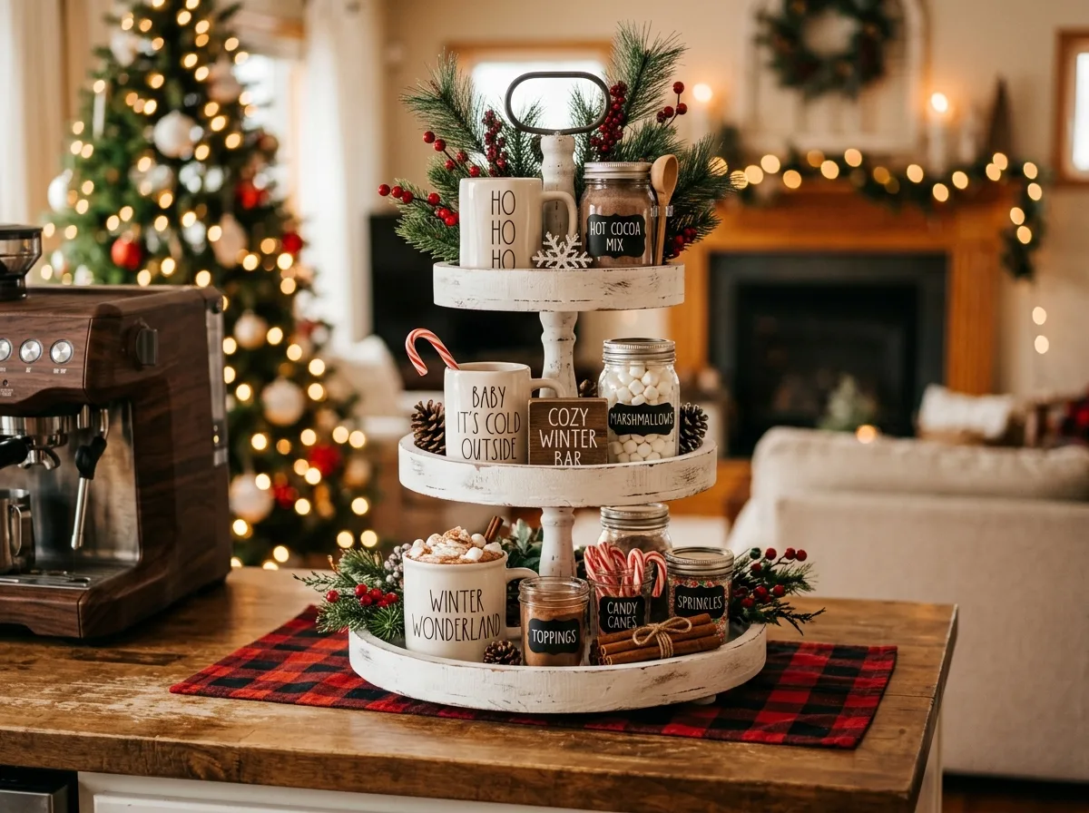 Cozy Coffee Bar Winter Setup for 10 winter tiered tray decor ideas after the holidays